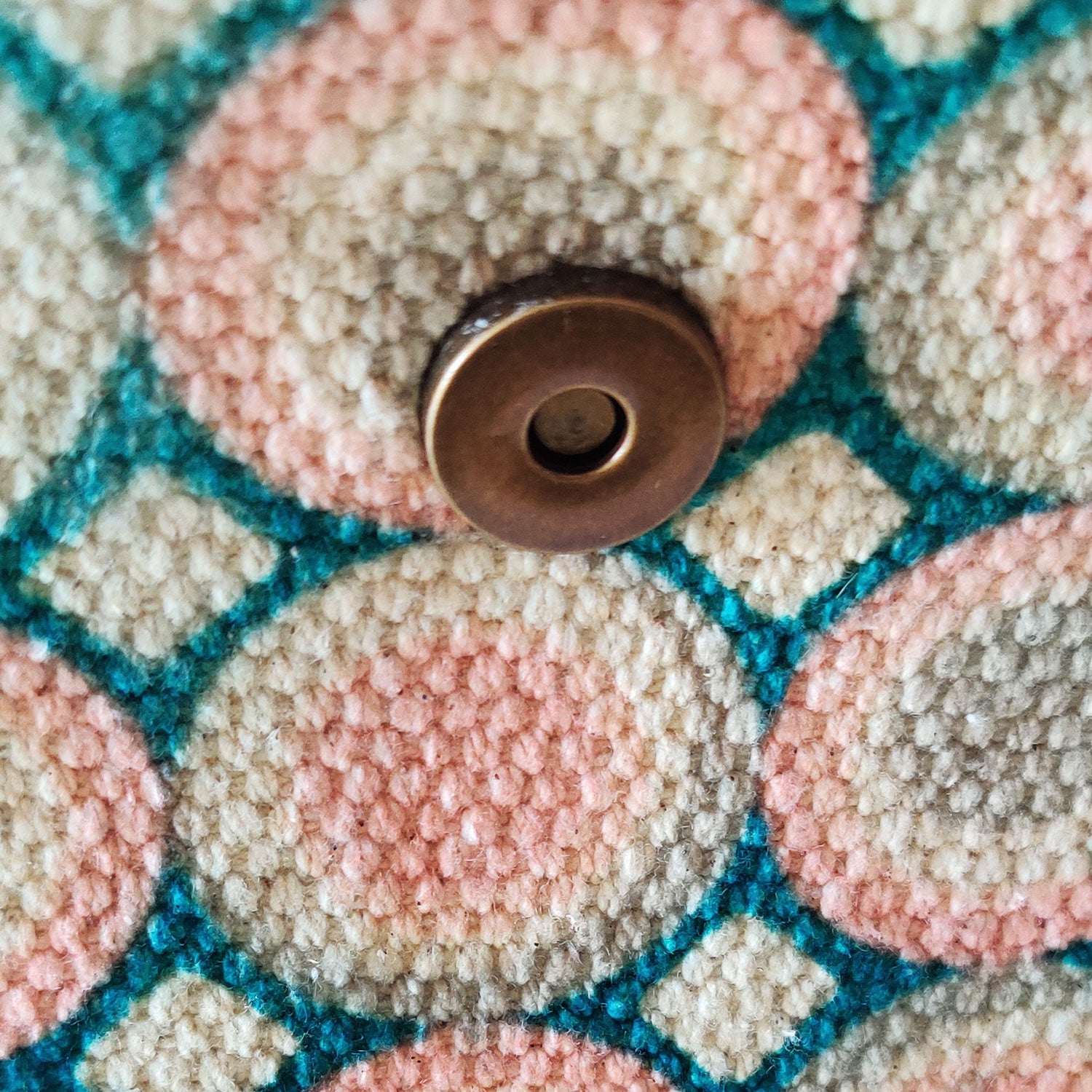 Sweet Love Pink & Green Circle Printed 100% Cotton Sustainable Hand Bag / Shoulder Bag  - 15 x 14 x 6 inches | Peacoy