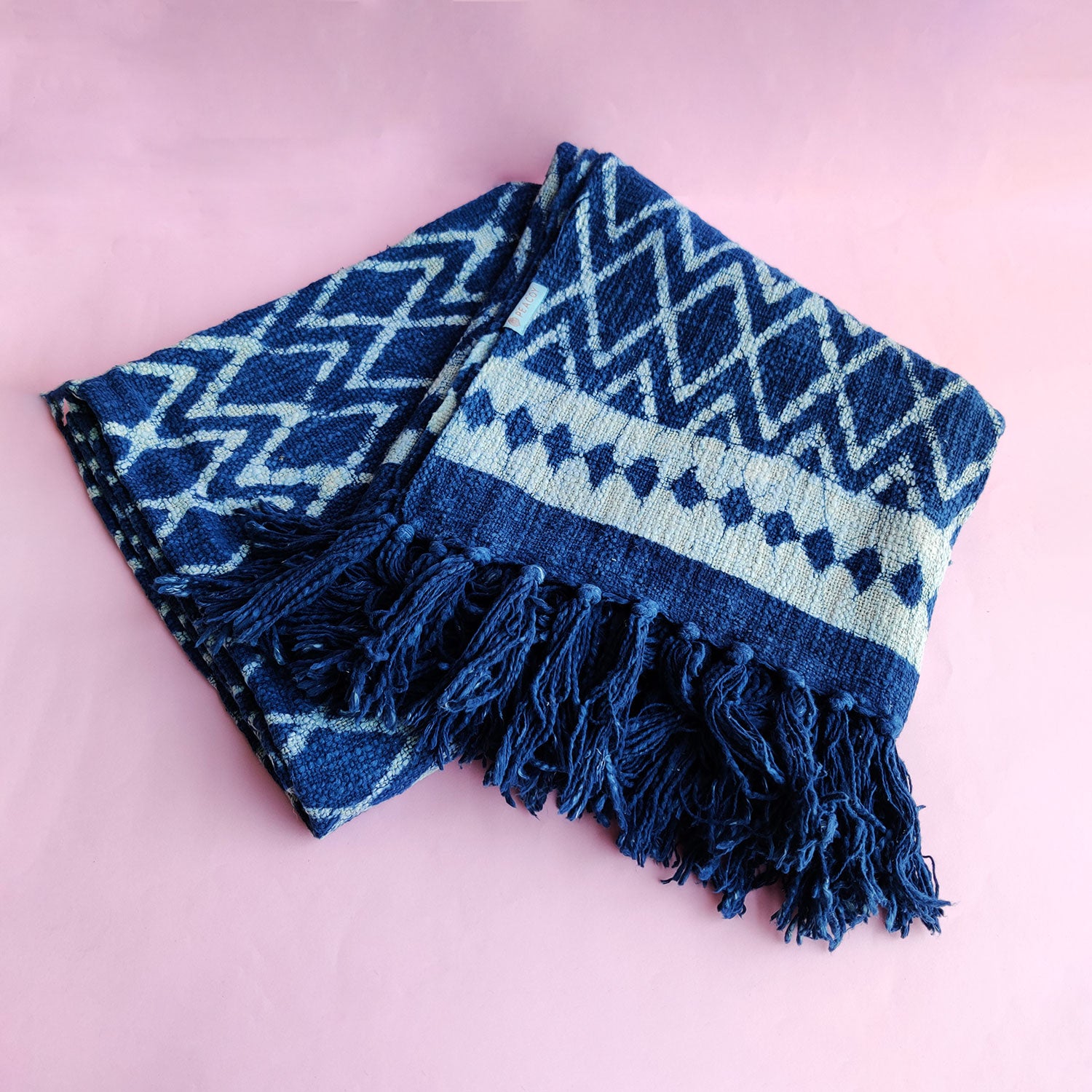 Blue Love Block Printed 100 % Cotton Throw - 60 inches x 48 inches