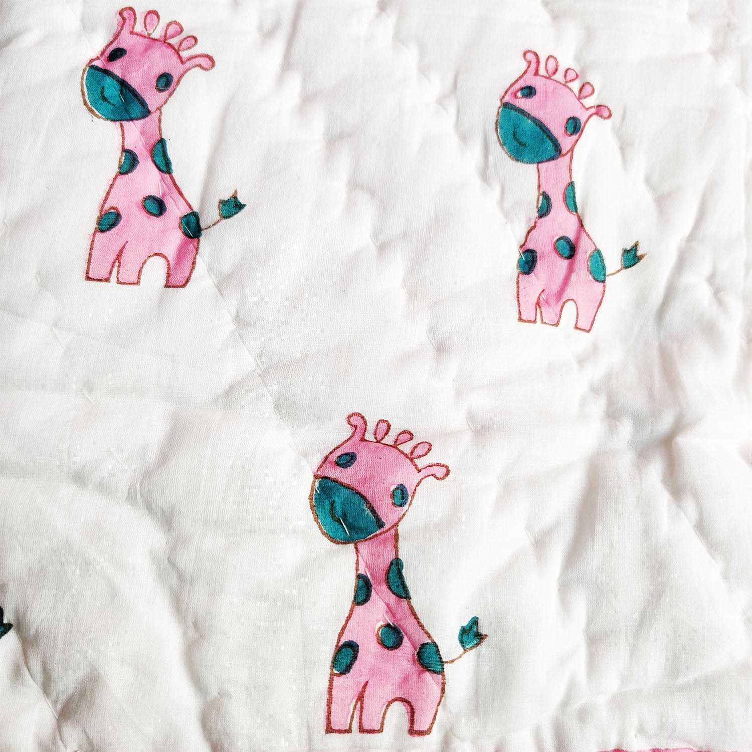 Hello Cuteness White and Pink Giraffe Reversible Printed Quilt - 60 inches x 40 inches