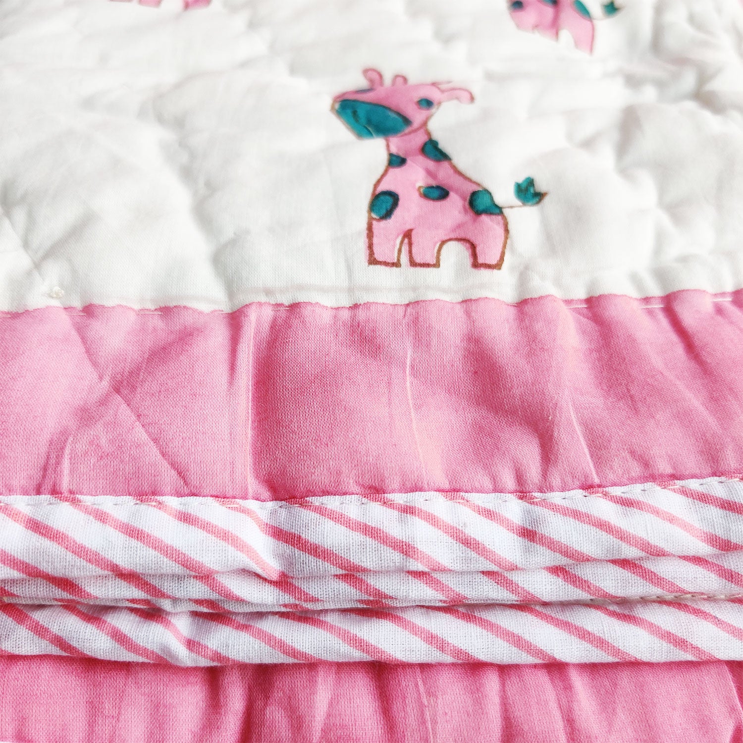 Hello Cuteness White and Pink Giraffe Reversible Printed Quilt - 60 inches x 40 inches