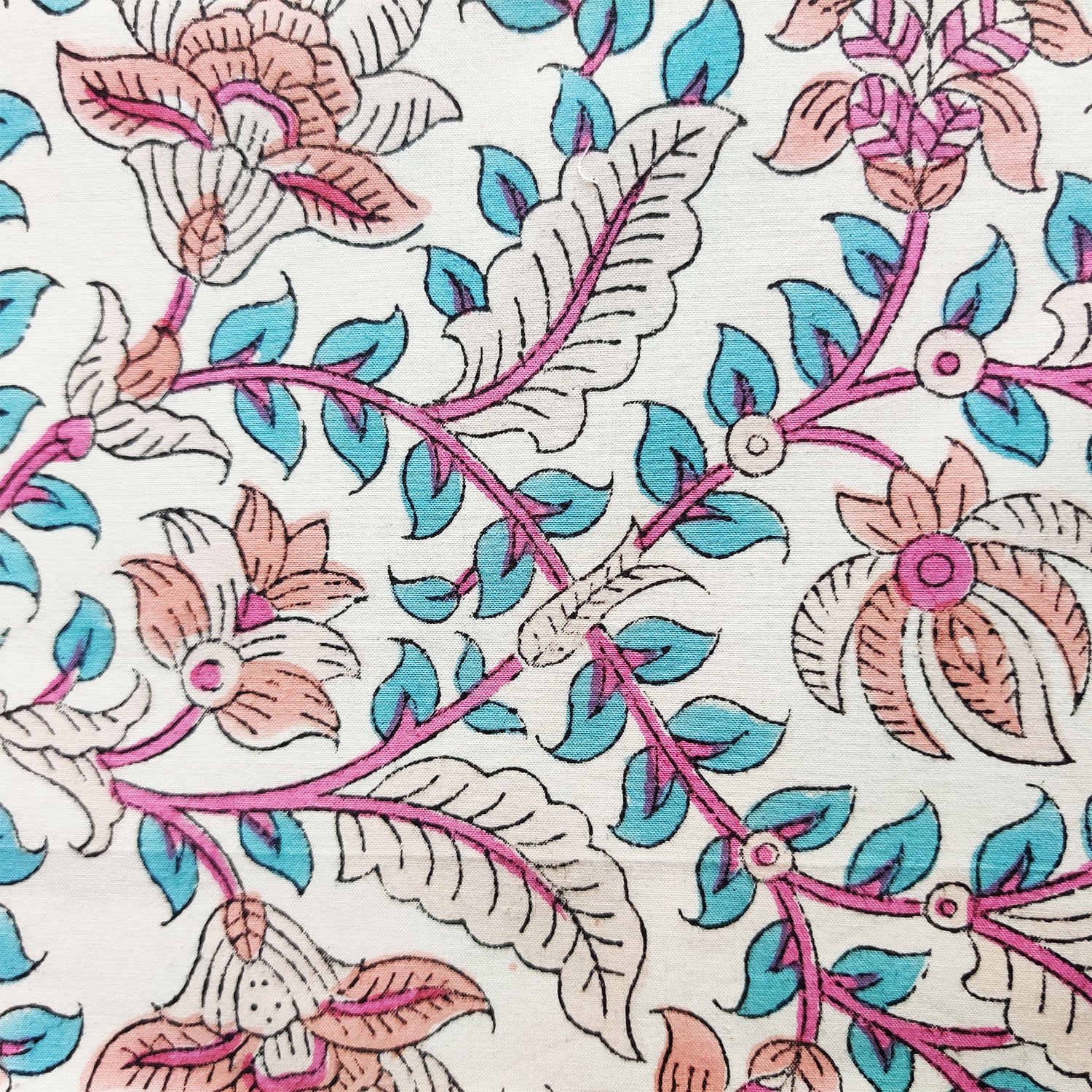 Spring Evening White Block Printed 100% Cotton Bedsheet With 2 Pillow Covers