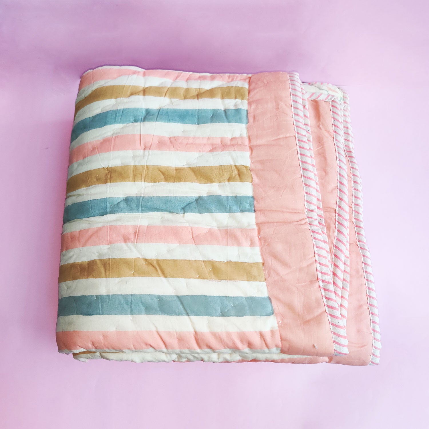 Reversible Dreamy Stripes Multicolour Soft Quilt - 90 inches x 60 inches