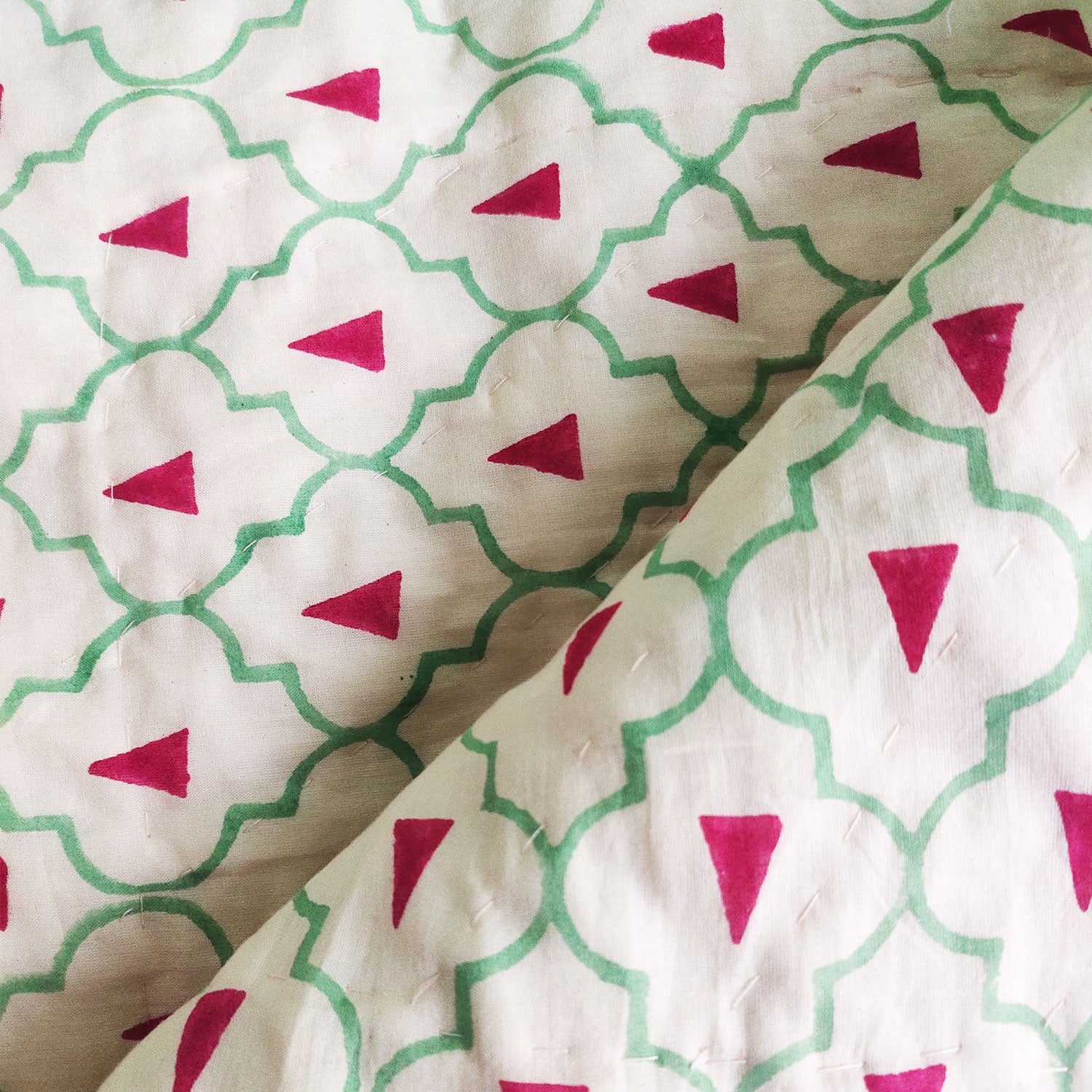 Vine Green & White Soft Cotton Bamboo Printed Quilt - 90 inches x 60 inches