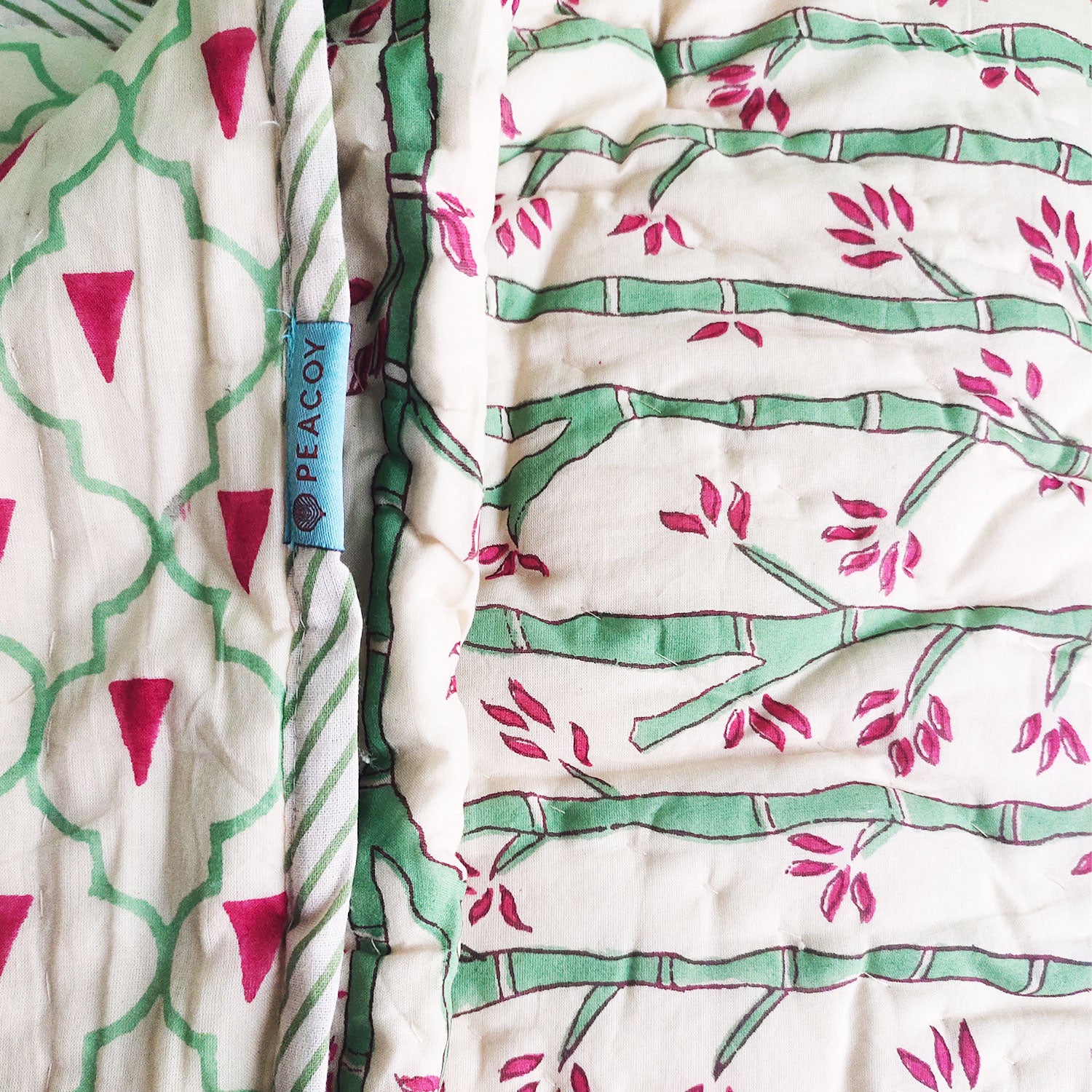 Vine Green & White Soft Cotton Bamboo Printed Quilt - 90 inches x 60 inches