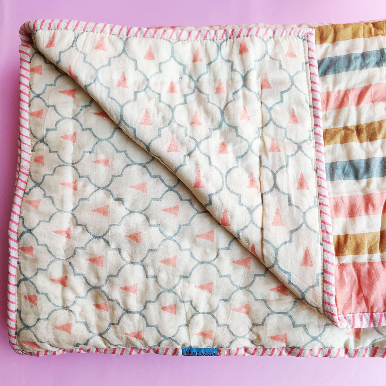 Reversible Dreamy Stripes Multicolour Soft Quilt - 90 inches x 60 inches