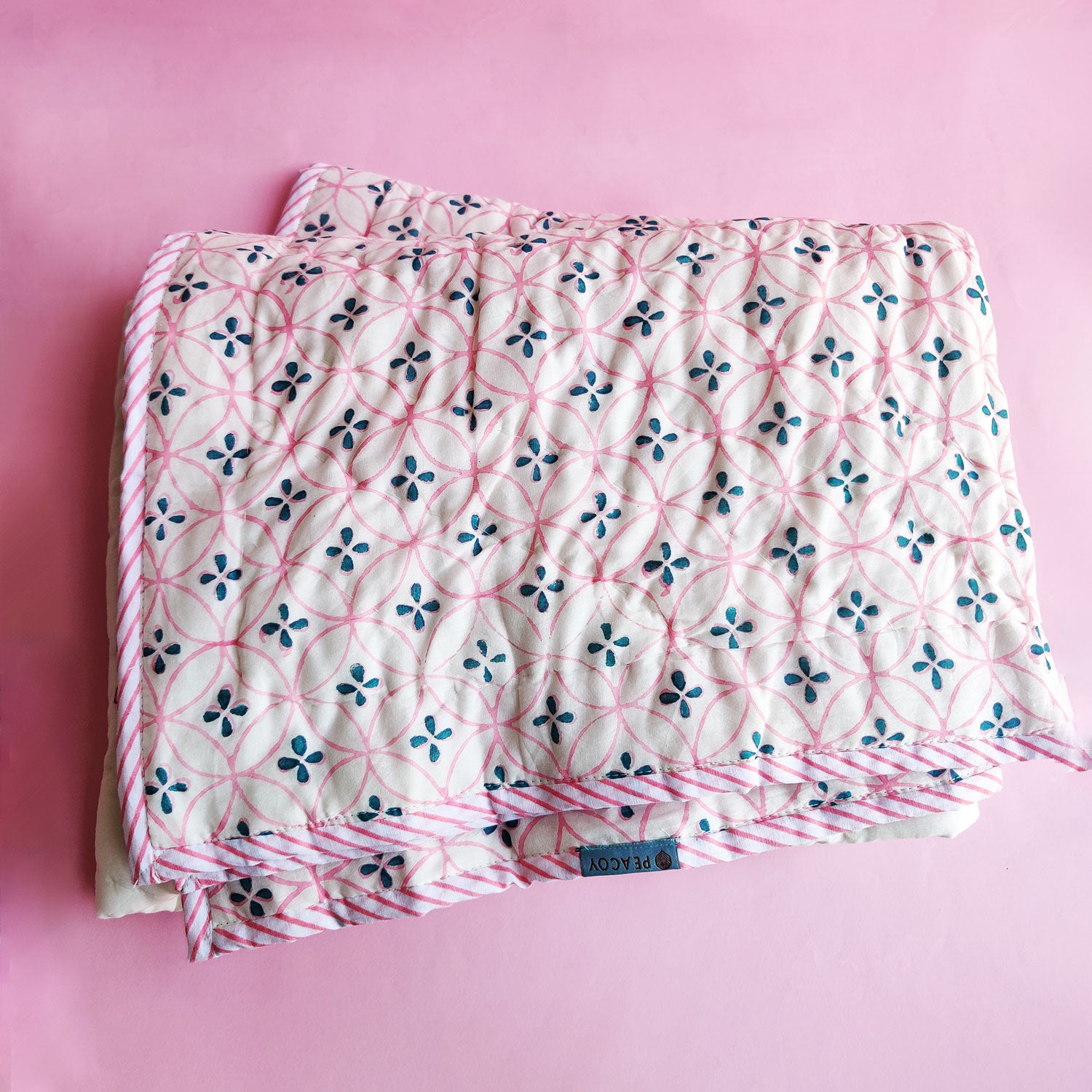 Hello Cuteness White and Pink Giraffe Reversible Printed Quilt - 60 inches x 40 inches