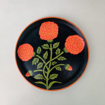 Marigold Dreams Orange & Black Hand-Painted Wall Plate (Diameter - 10 inches)