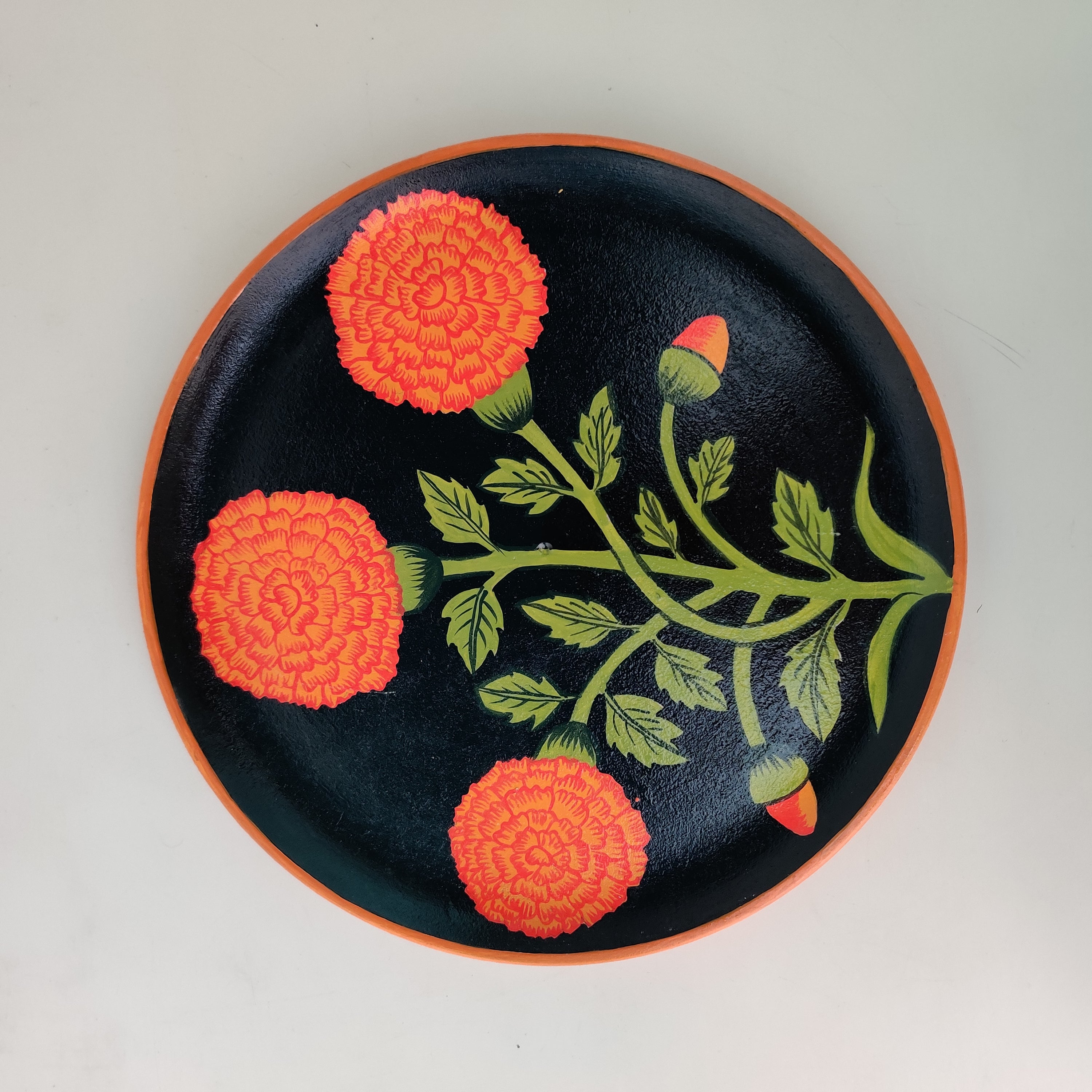 Marigold Dreams Orange & Black Hand-Painted Wall Plate (Diameter - 10 inches)