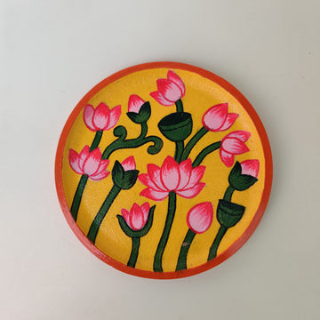 Lotus Charm Yellow & Pink Hand-Painted Wall Plate (Diameter - 6 inches)