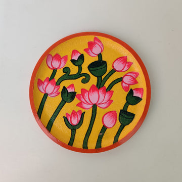 Lotus Charm Yellow & Pink Hand-Painted Wall Plate (Diameter - 6 inches)