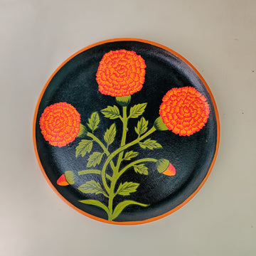 Marigold Dreams Orange & Black Hand-Painted Wall Plate (Diameter - 10 inches)