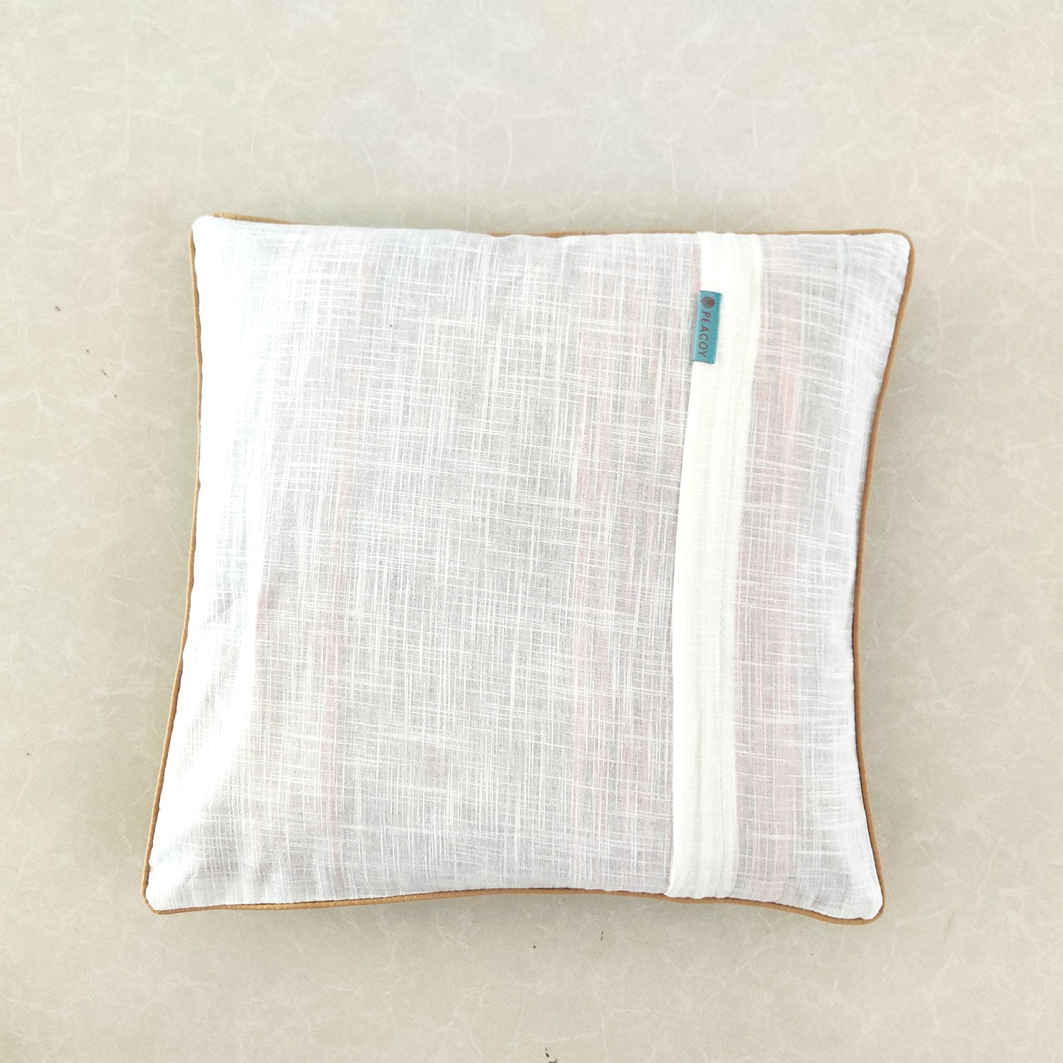 Pink Floral & White Block Printed 100% Cotton Slub Cushion Cover - 16 x 16 inches