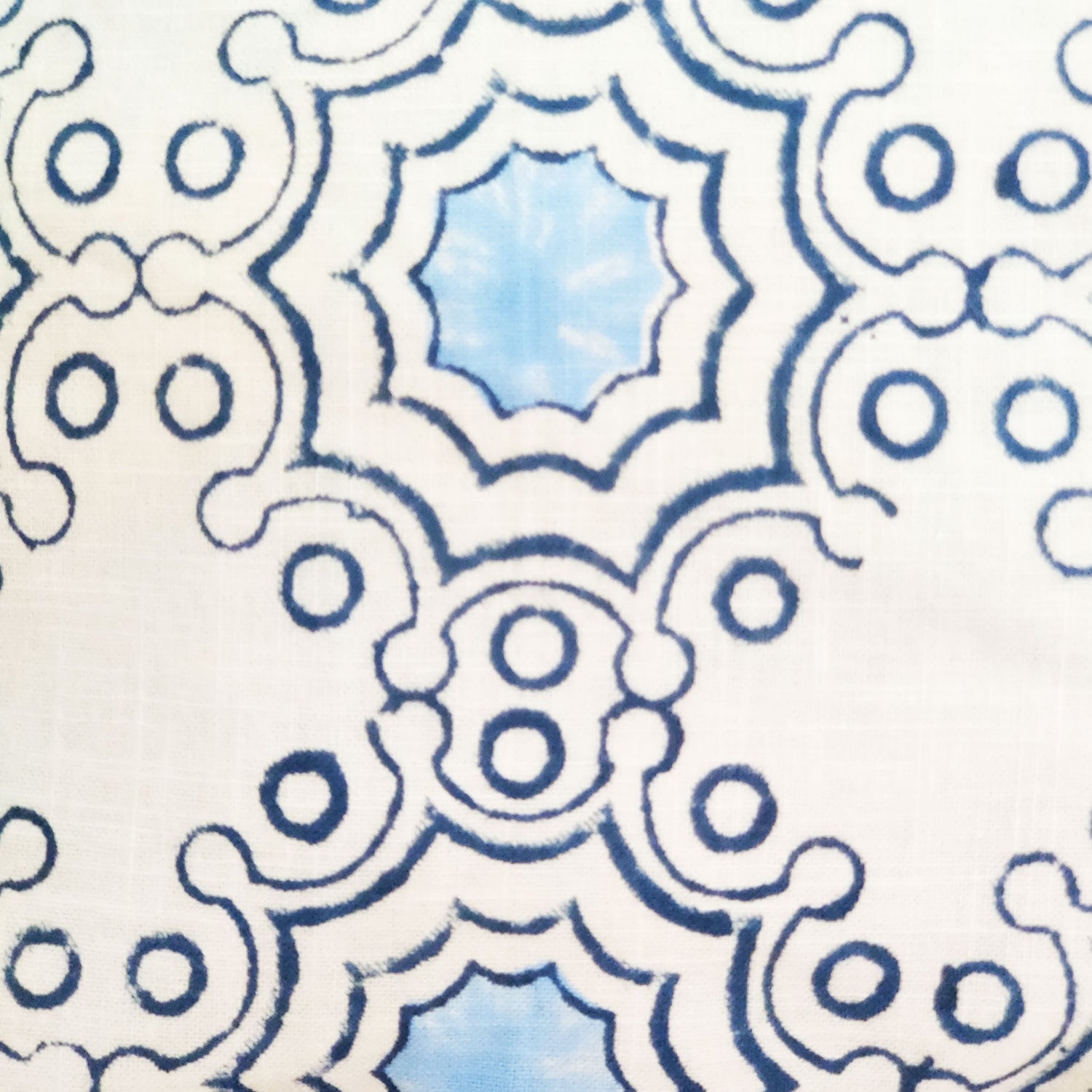 Blue & White Block Printed 100% Cotton Slub Cushion Cover - 16 x 16 inches