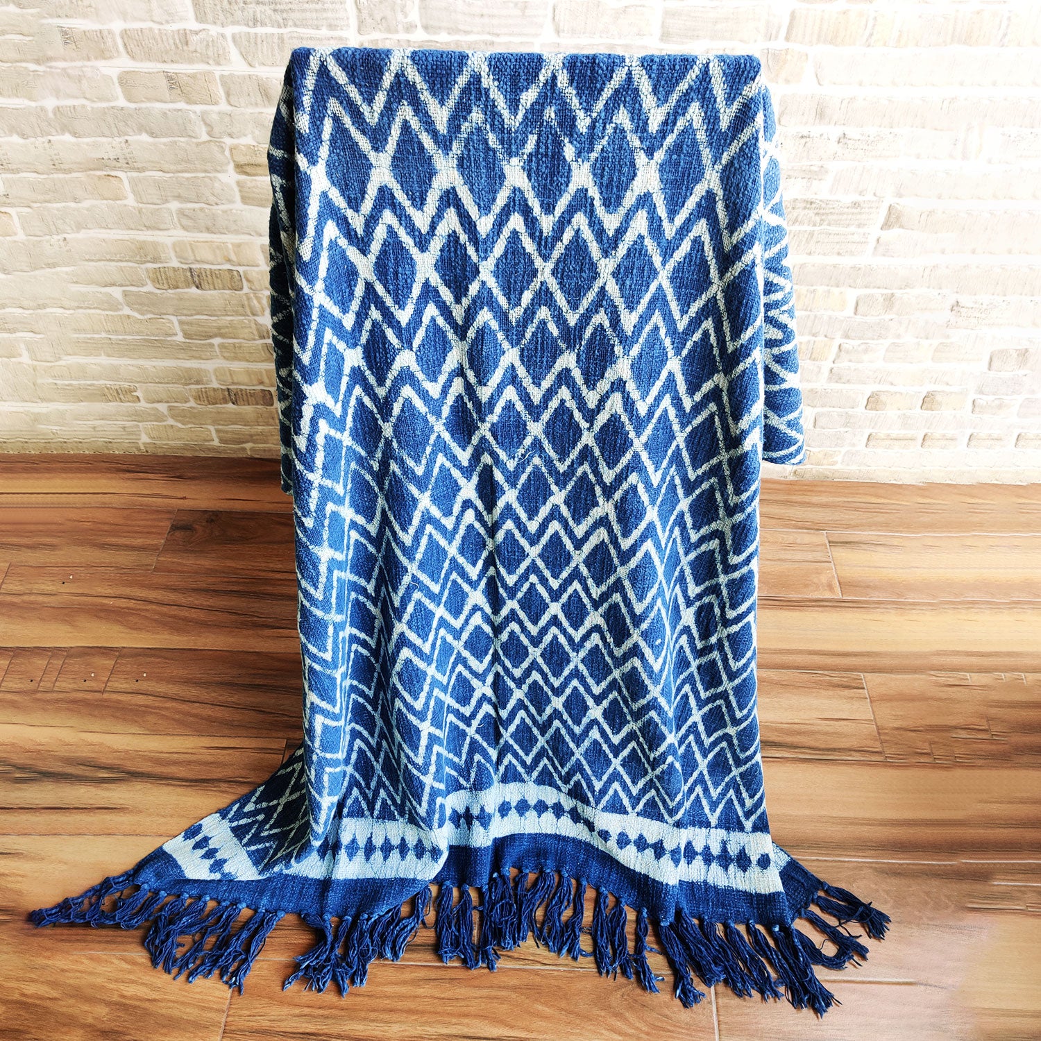 Blue Love Block Printed 100 % Cotton Throw - 60 inches x 48 inches