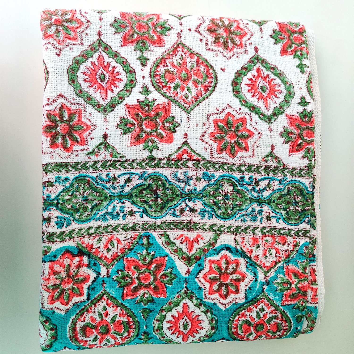 Vibrant Love Multicolour Block Printed 100% Cotton Throw (70 inches x 50 inches)