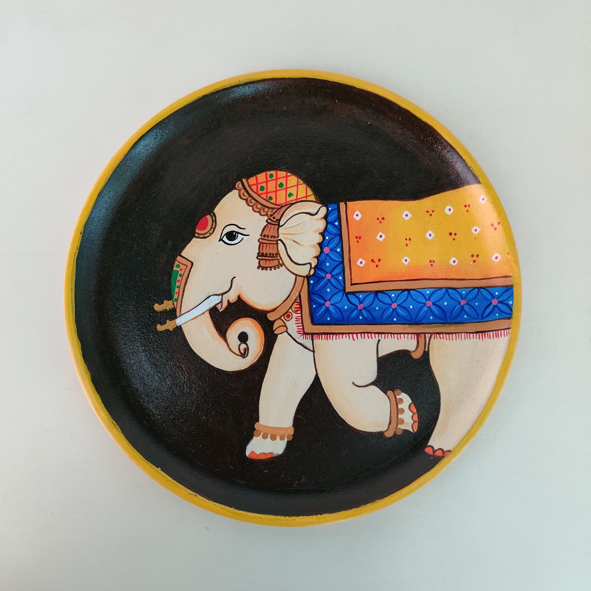 Traditional Elephant Hand-painted Wall Plate (Diameter - 8 inches)