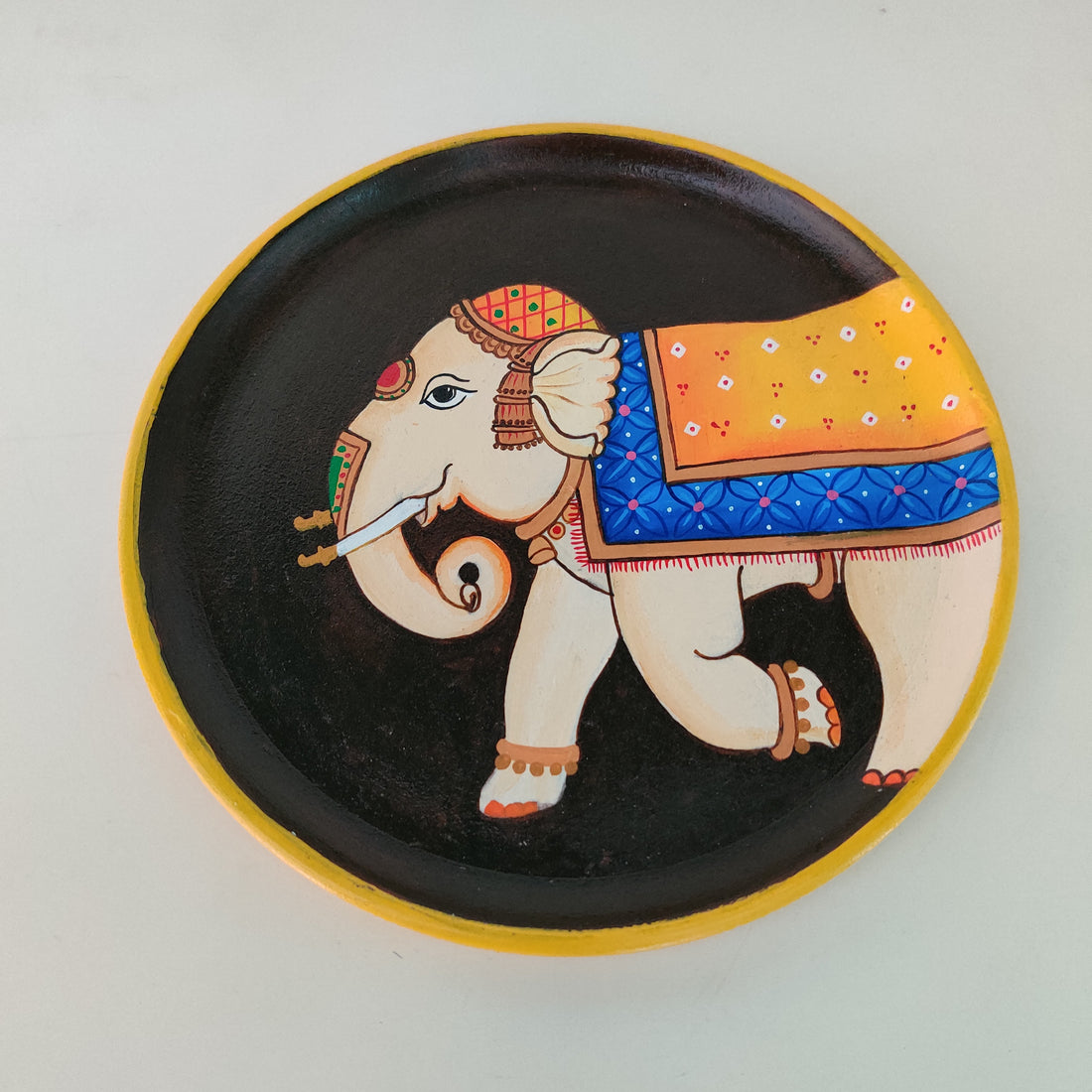 Traditional Elephant Hand-painted Wall Plate (Diameter - 8 inches)