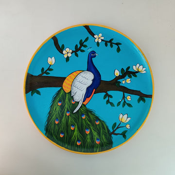 Indian Peacock Hand-Painted Wall Plate (Diameter - 12 inches)