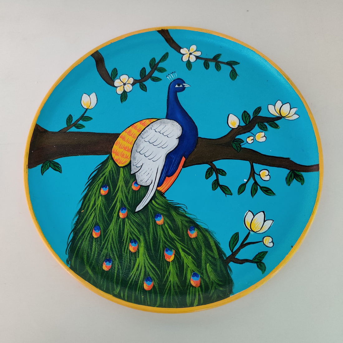 Indian Peacock Hand-Painted Wall Plate (Diameter - 12 inches)