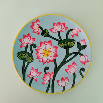 Green & Pink Flowers Hand-painted Wall Plate (Diameter - 8 inches)