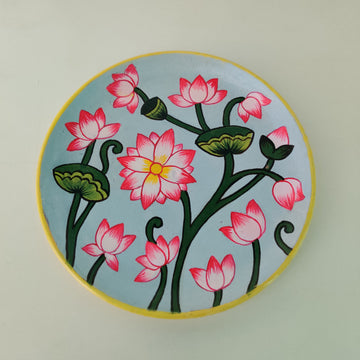 Green & Pink Flowers Hand-painted Wall Plate (Diameter - 8 inches)