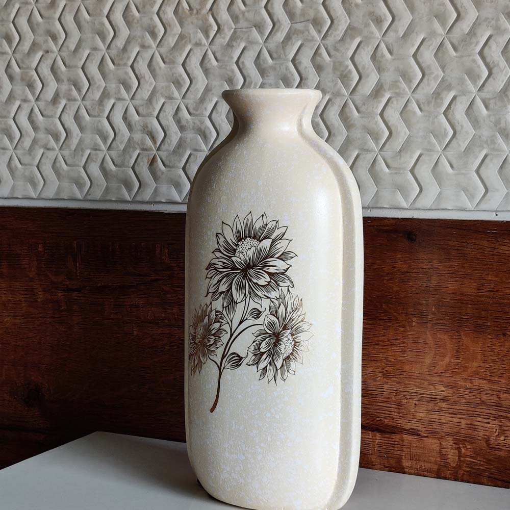 Artistic Wildflower Ivory Colored Ceramic Vase - 10 inches x 6 inches