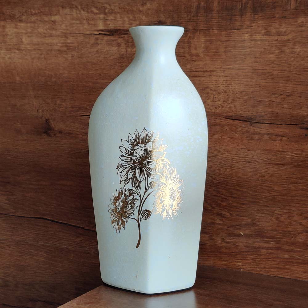 Golden Wildflower Ivory Colored Ceramic Vase - 11 inches x 6 inches