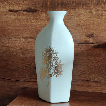 Golden Wildflower Ivory Colored Ceramic Vase - 11 inches x 6 inches