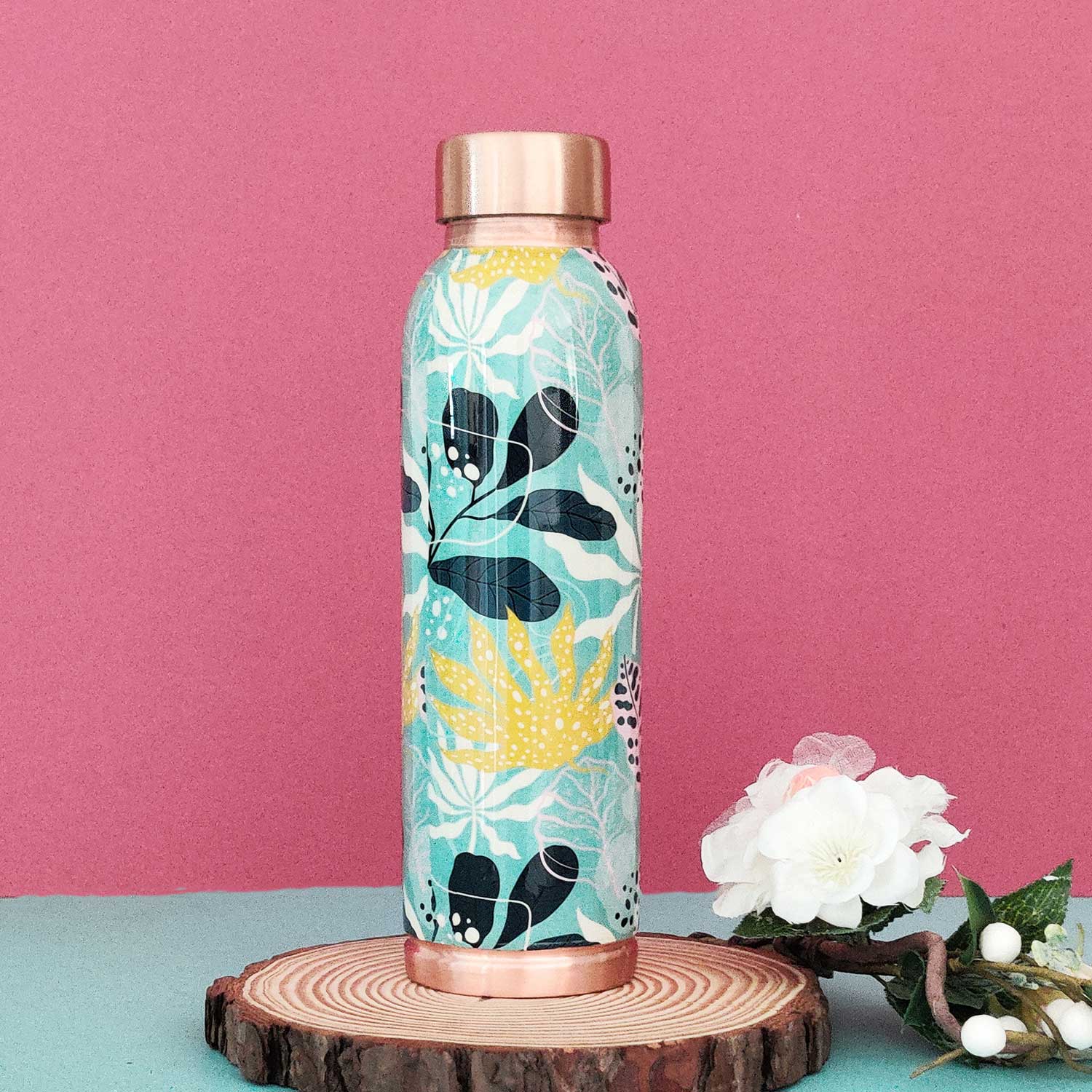 Blue Leaves 100% Pure Copper Bottle - 1000 ml