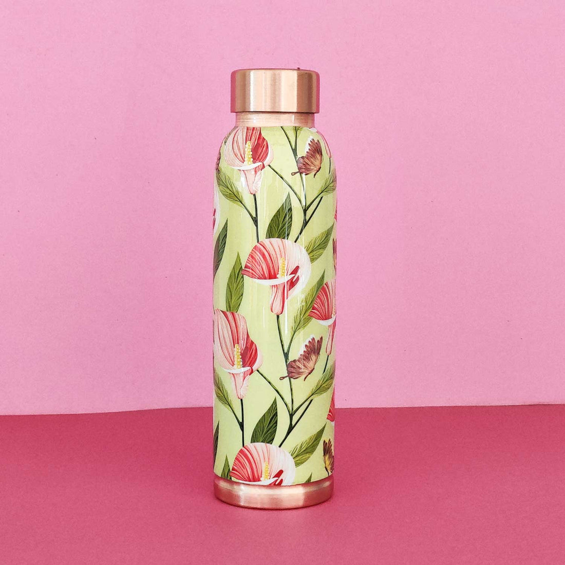 Nature Green & pink 100% Pure Copper Bottle - 1000 ml