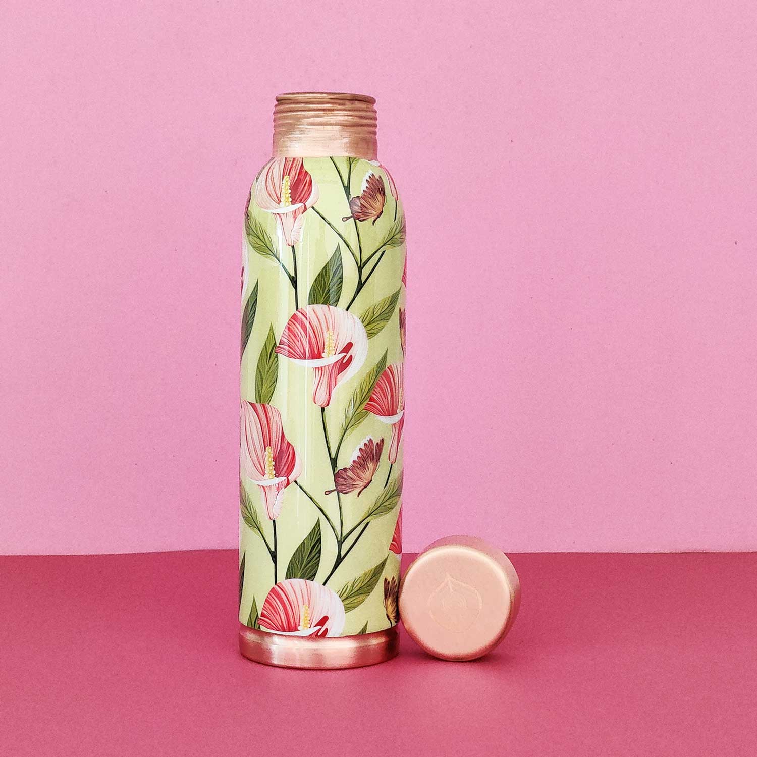 Nature Green & pink 100% Pure Copper Bottle - 1000 ml