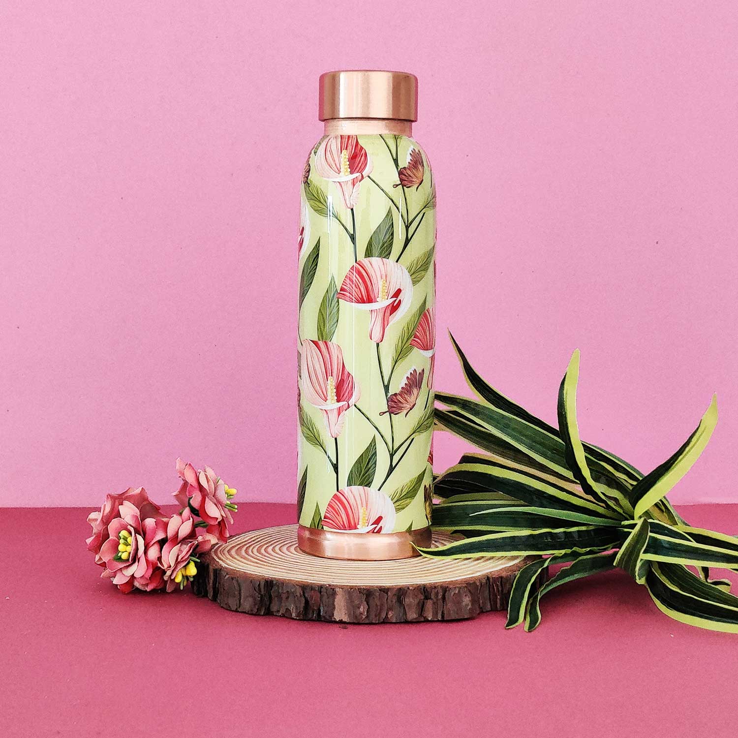 Nature Green & pink 100% Pure Copper Bottle - 1000 ml