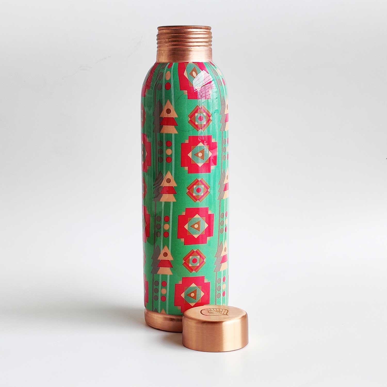 Nature Green & Pink 100% Pure Copper Bottle - 1000 ml