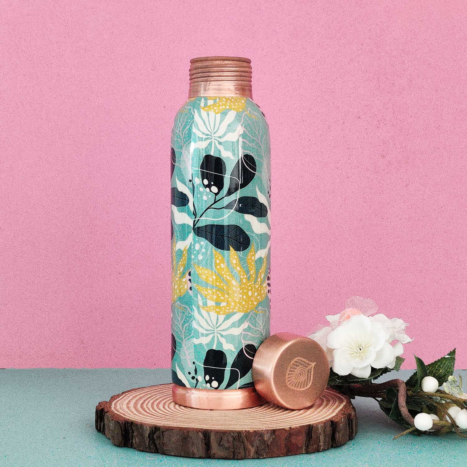 Blue Leaves 100% Pure Copper Bottle - 1000 ml