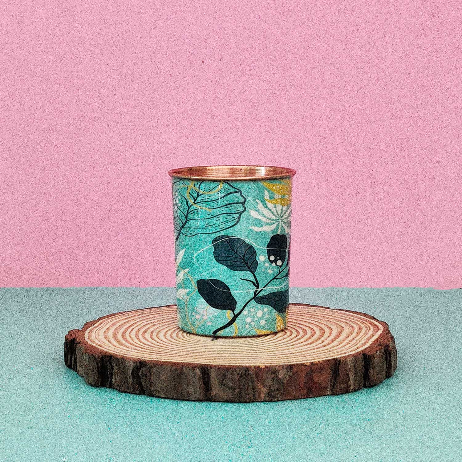 Blue Leaves 100% Pure Copper Jug With Glass