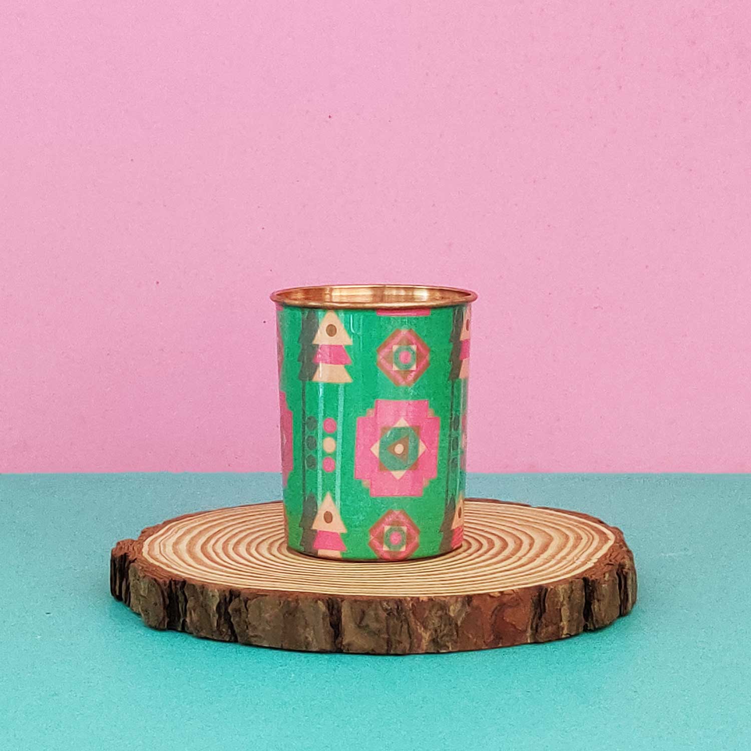 Sweet Nature Green & pink 100% Pure Copper Jug With Glass