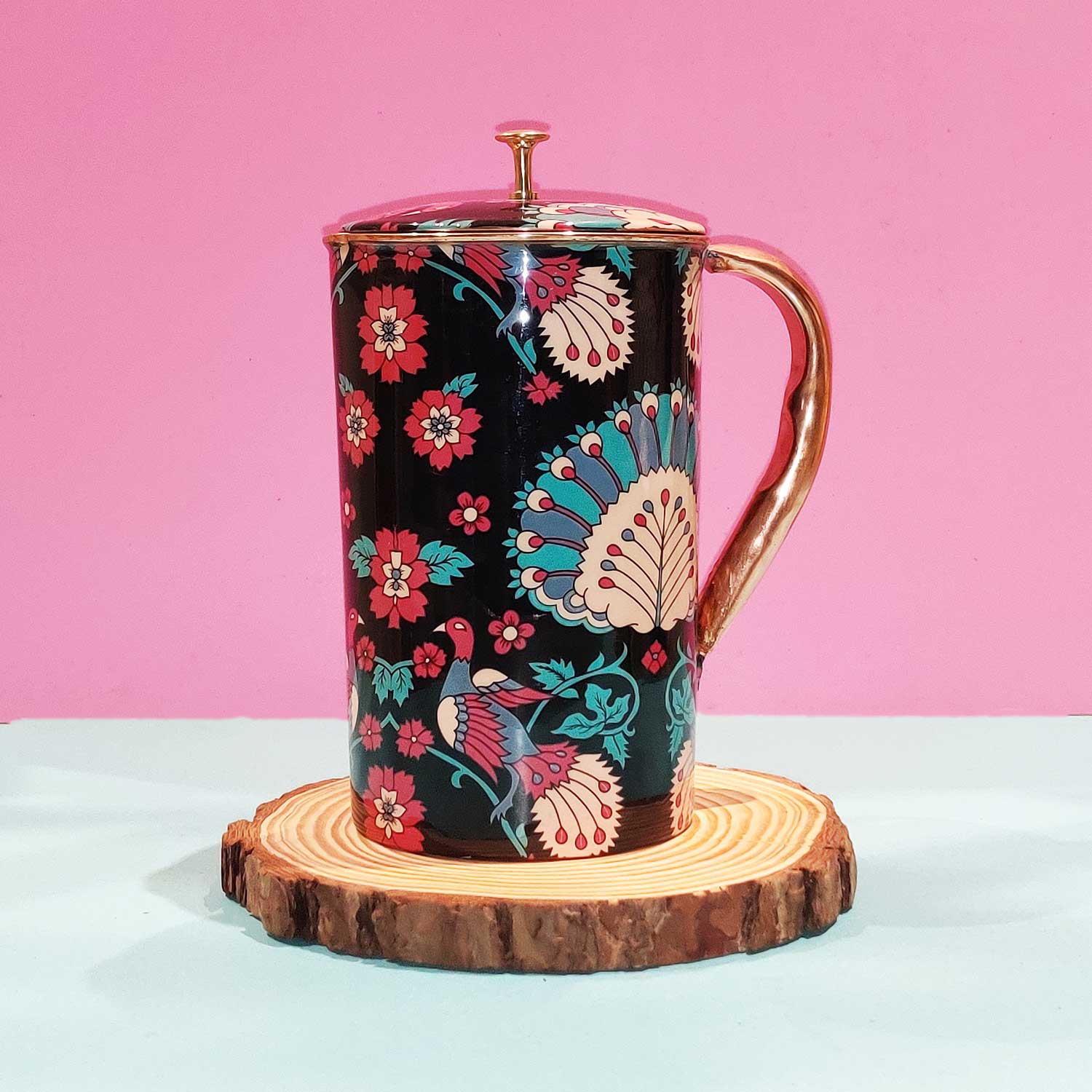 Black Peacock 100% Pure Copper Jug with Glass - 1500 ml