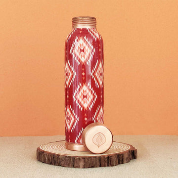 Red Ikat 100 % Pure Copper Bottle - 1000 ml