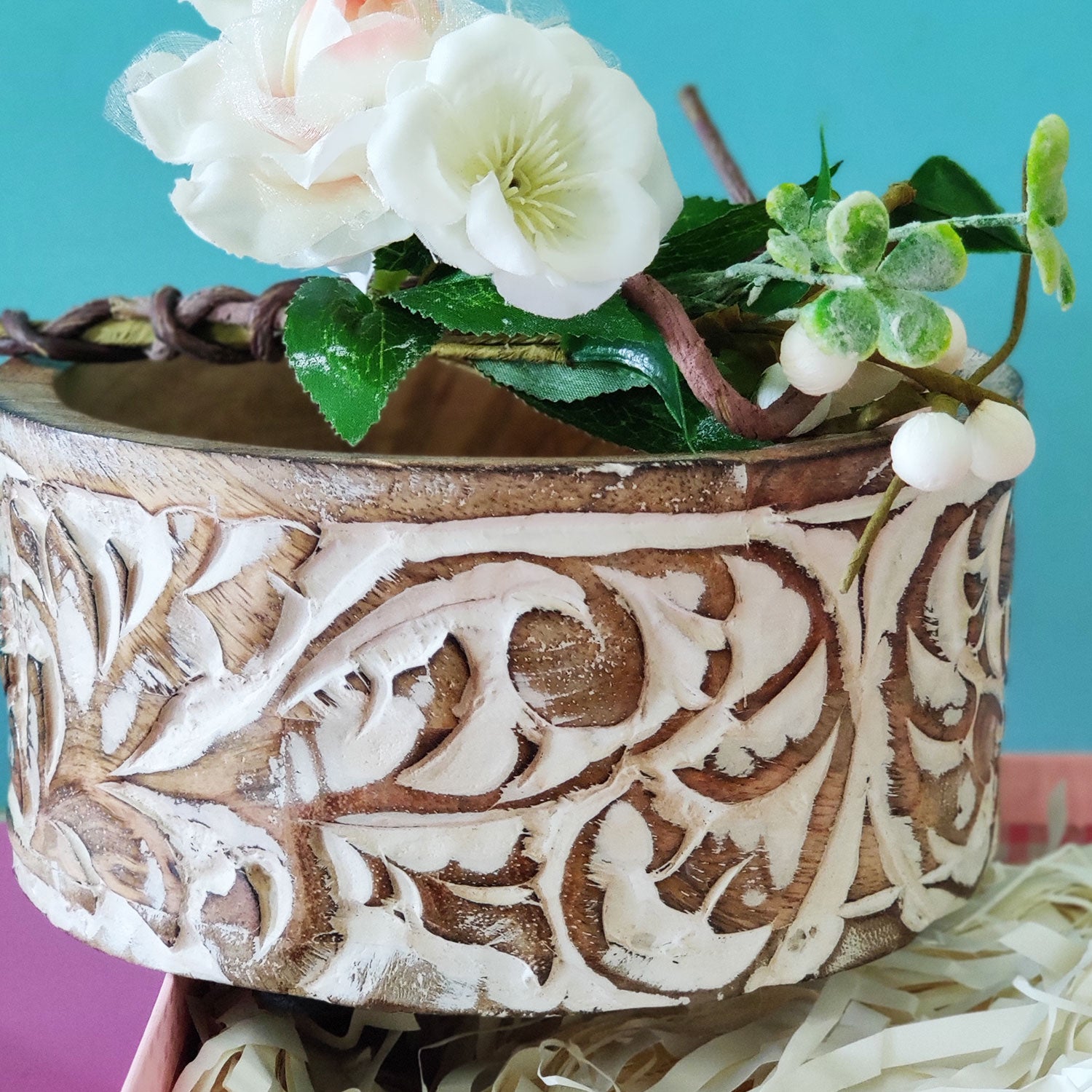 Copy of Mango Wood Carved Serving Bowl with Server Set