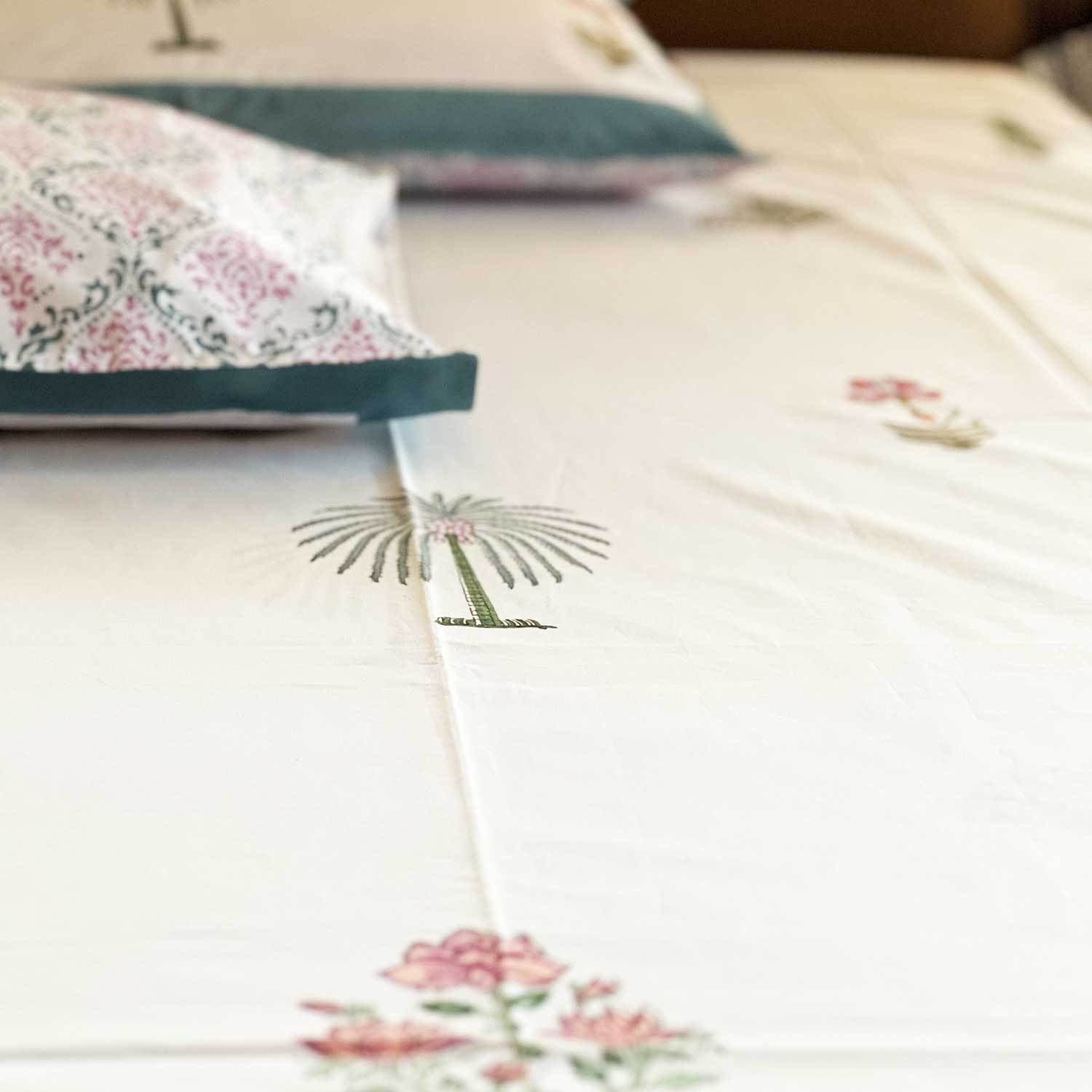 Exotic Pine florals Mystic Double Bedsheet Pure Cotton with Pillow Covers