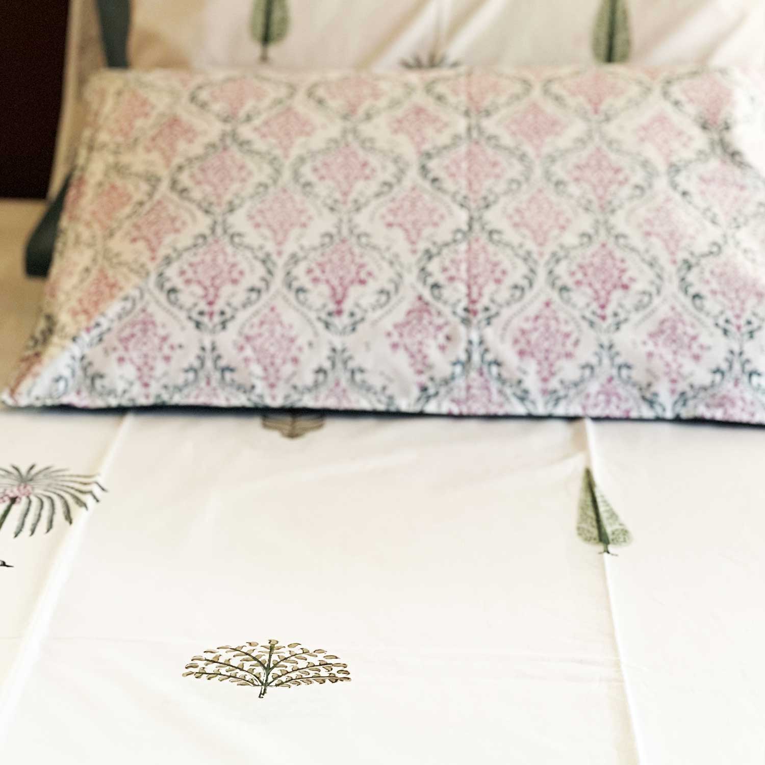 Exotic Pine florals Mystic Double Bedsheet Pure Cotton with Pillow Covers