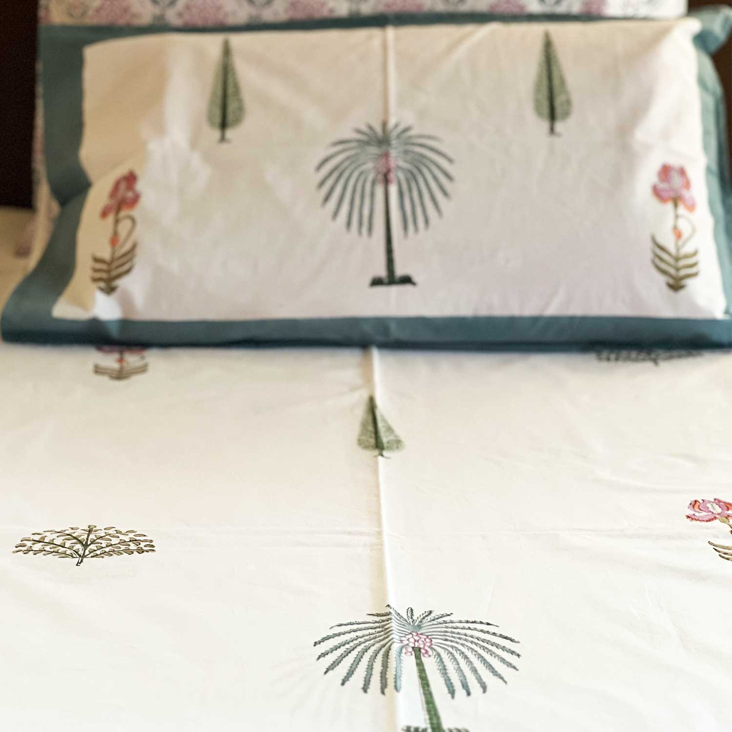 Exotic Pine florals Mystic Double Bedsheet Pure Cotton with Pillow Covers
