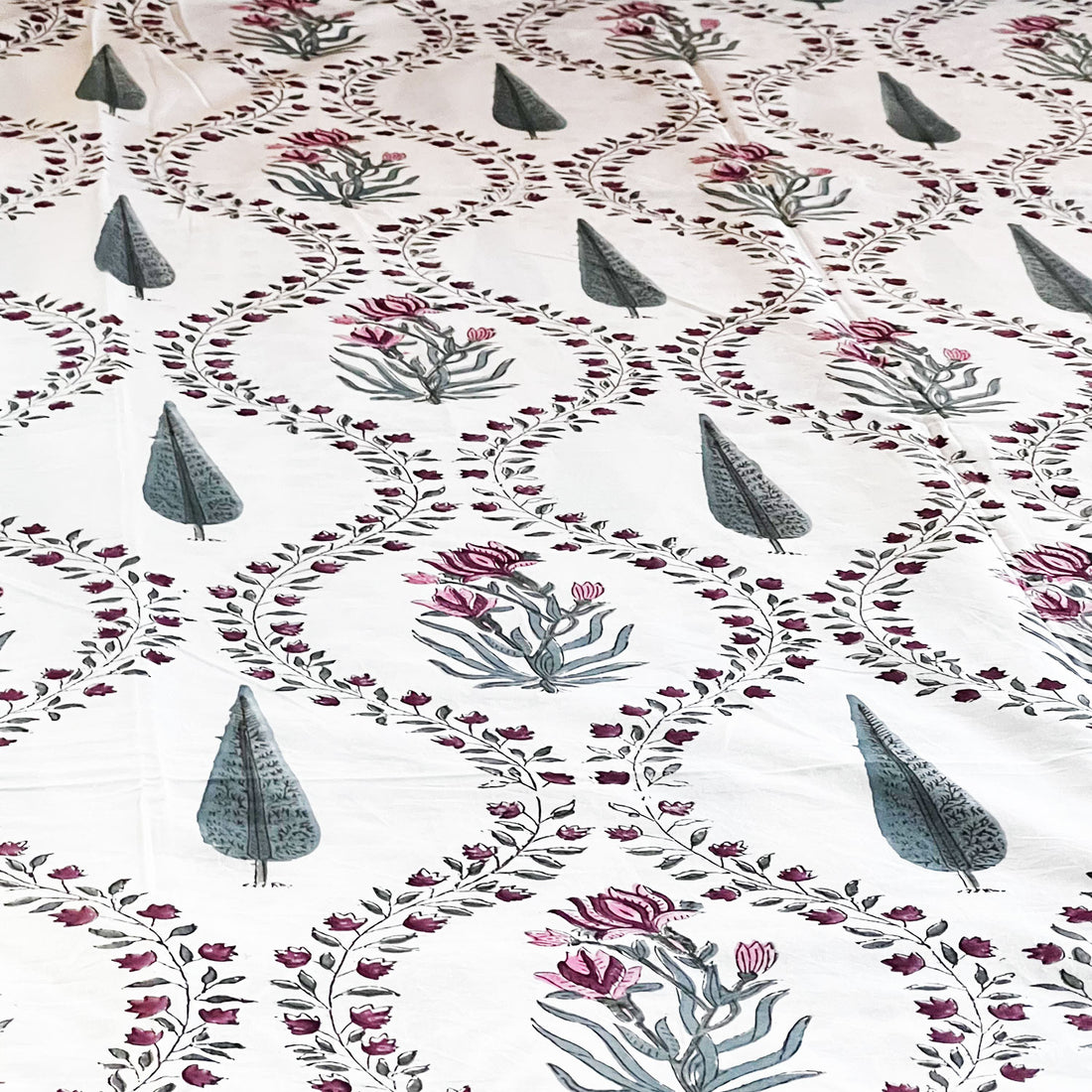 White Block Printed 210 Thread Count Cotton Double Bedsheet Set With 2 Pillow Covers - 108 inches x 108 inches