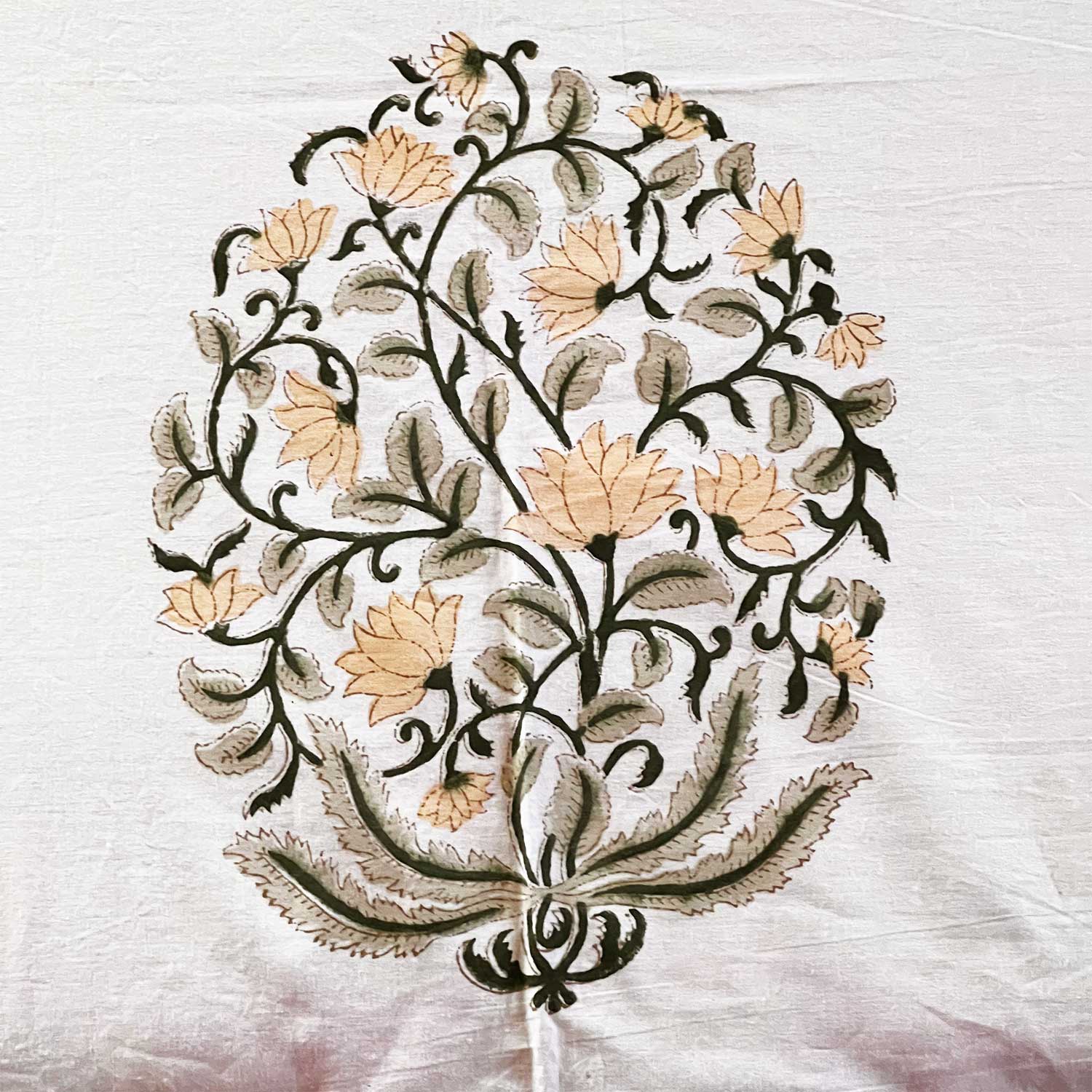 White Floral Block Printed 210 Thread Count Cotton Double Bedsheet Set With 2 Pillow Covers - 108 inches x 108 inches