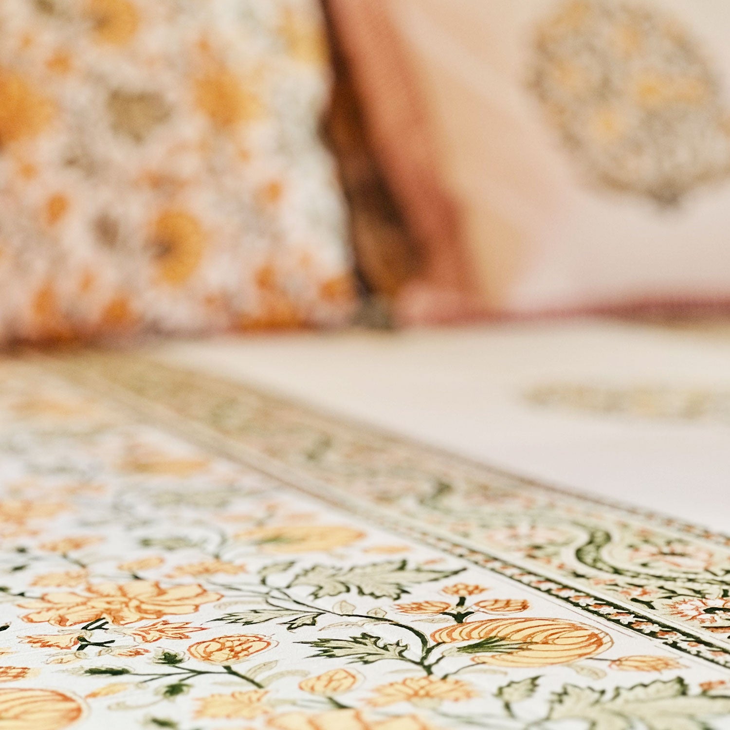 White Floral Block Printed 210 Thread Count Cotton Double Bedsheet Set With 2 Pillow Covers - 108 inches x 108 inches