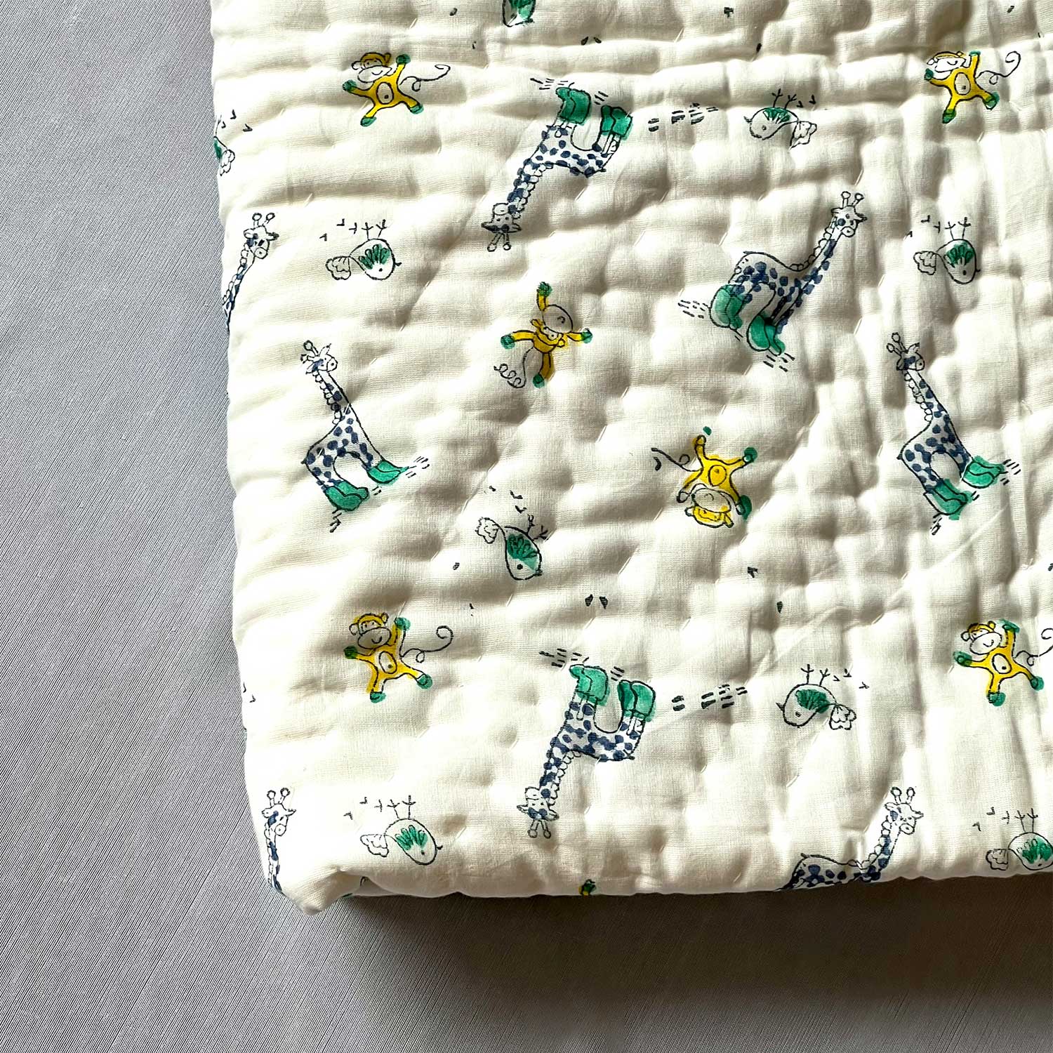 Kids Green & Yellow Soft Cotton Printed Quilt - 40 inches x 60 inches