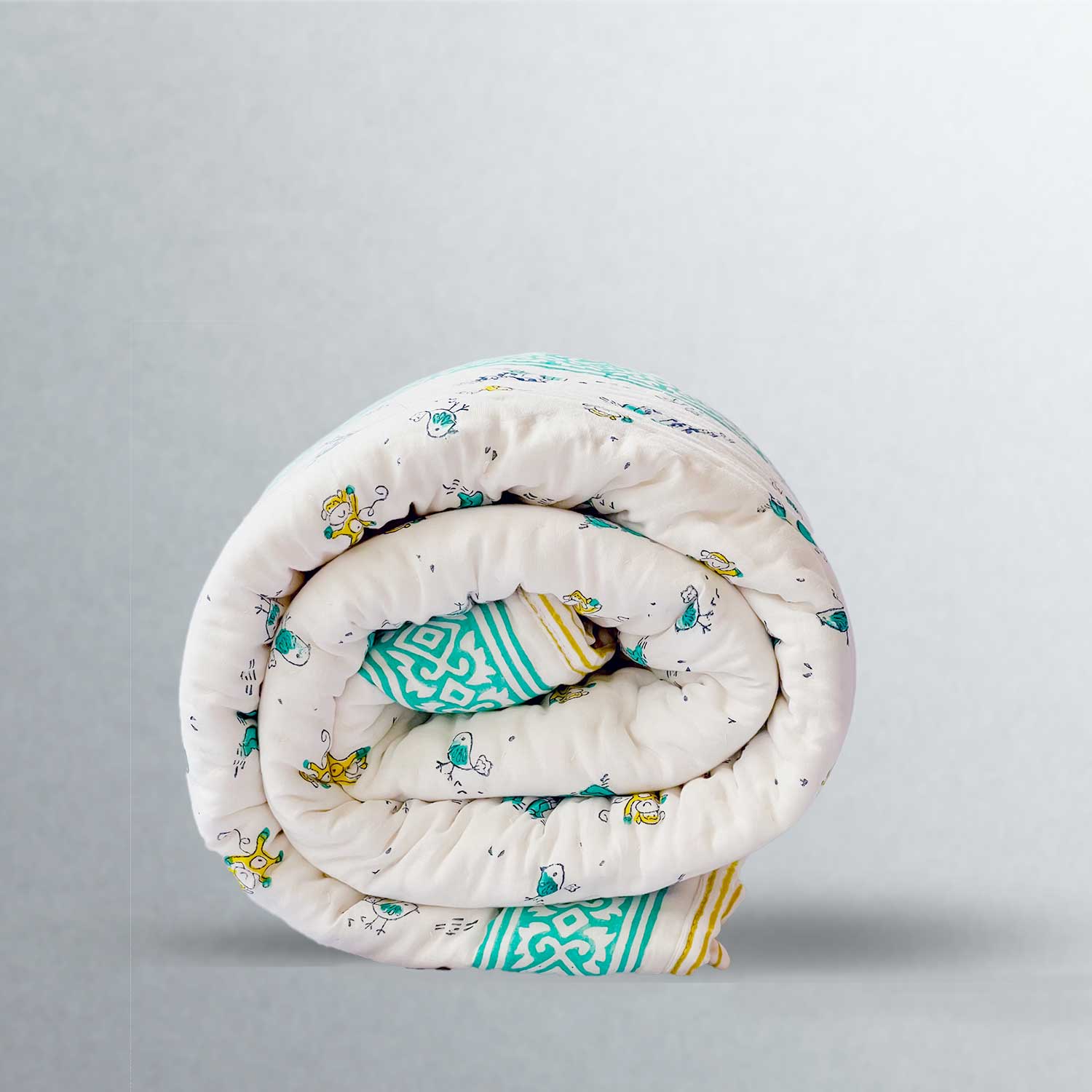 Kids Green & Yellow Soft Cotton Printed Quilt - 40 inches x 60 inches