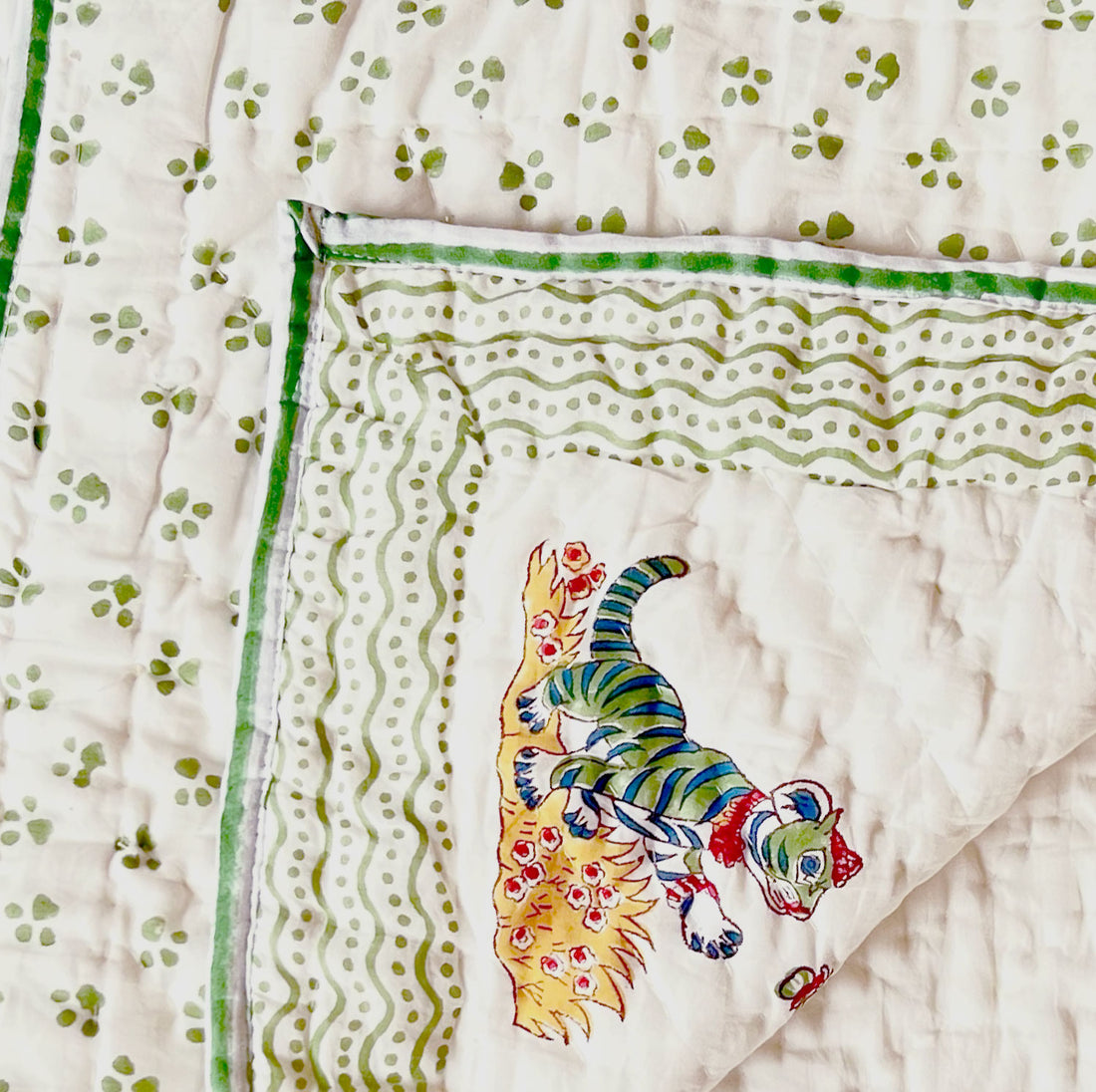 Kids Cute Tiger Green Soft Cotton Printed Quilt - 40 inches x 60 inches