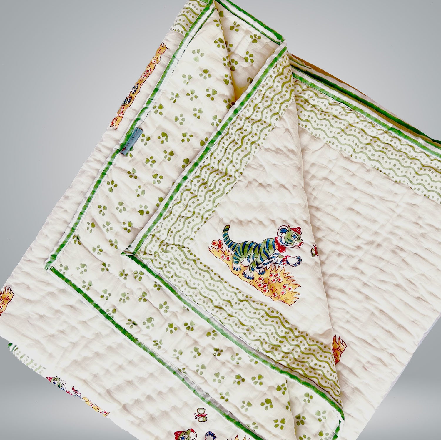 Kids Cute Tiger Green Soft Cotton Printed Quilt - 40 inches x 60 inches