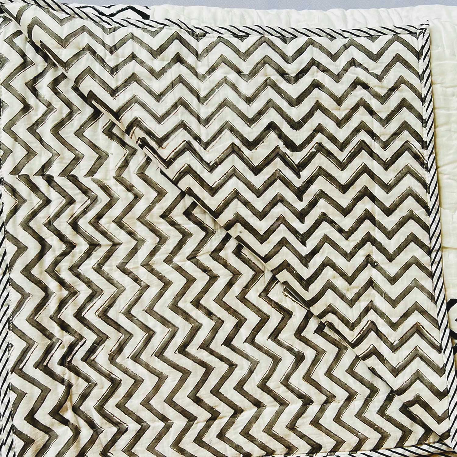 White with Black Border Soft Cotton Floral Printed Quilt - 60 inches x 90 inches